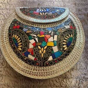 Colorful regal handmade Ramla crossbody silver accents/chain handle 2 sides vary